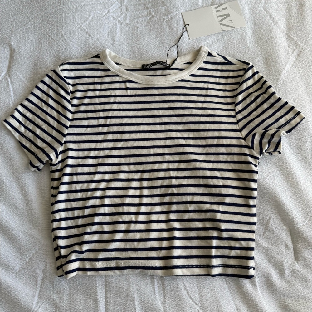 Zara Striped Navy and White T-Shirt